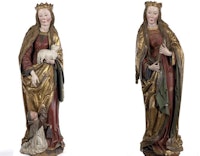 Süddeutsche Skulpturen der heiligen Ursula und der heiligen Agnes, 1490-1500