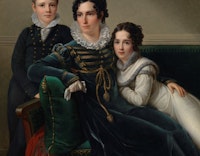 Portret van een vrouw met haar twee kinderen