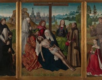 Triptychon mit Beweinung Christi, Stiftern und den Heiligen Dominicus und Franziskus (recto) Heilige Antonius von Padua und Bernhard von Siena (verso)