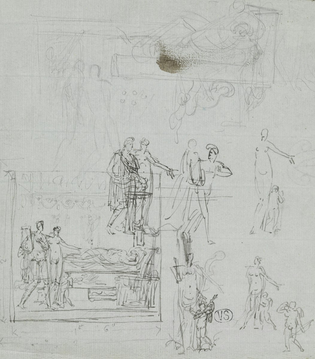 Joseph Ducq Compositie en figuurstudies voor het schilderij Venus introduceert Paris in het appartem